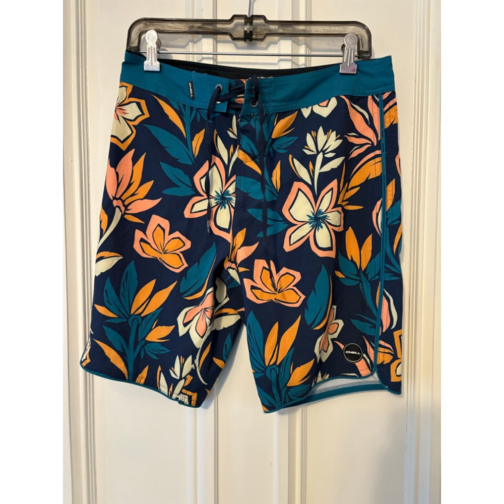 O'Neill Hyperfreak Men's Navy Orange Floral Board Shorts Size 29